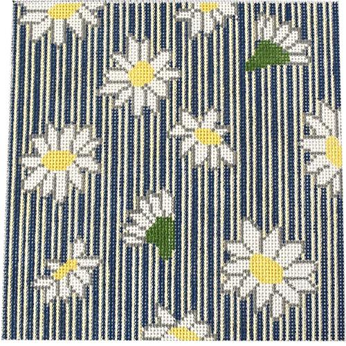 PIL204 - 8x8 Daisy on Blue Stripe Pillow