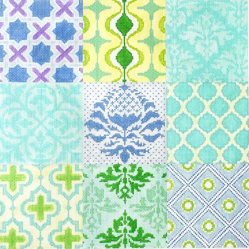 PL-06 - Damask Wallpaper Patchwork - Turquoise, Greens and Periwinkle