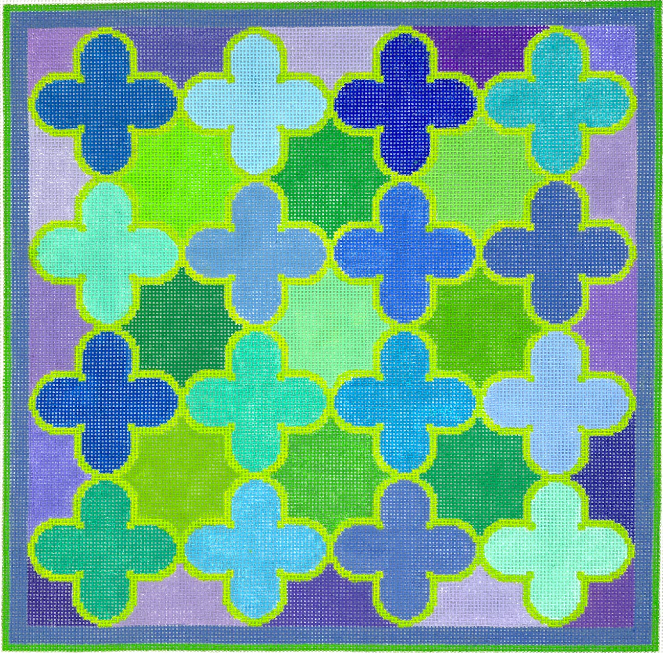 PL-09 - Moroccan Tiles - Quatrefoils in Blue, Green, Turquoise and Lavender