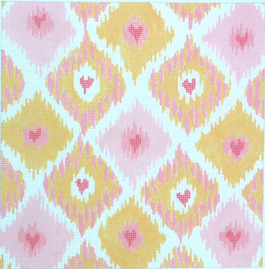 PL-135 - Ikat Diamonds with Allover Hearts - Coral, Pink, and Apricot