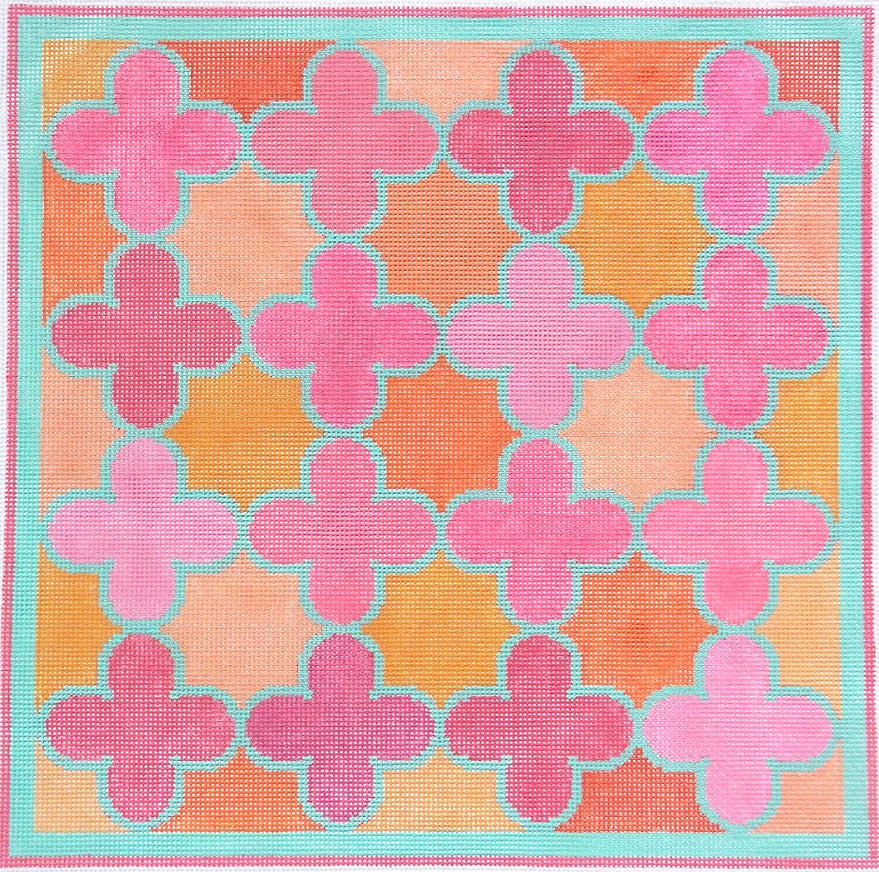 PL-139 - Moroccan Tiles - Quatrefoils in Pinks, Oranges with Turquoise