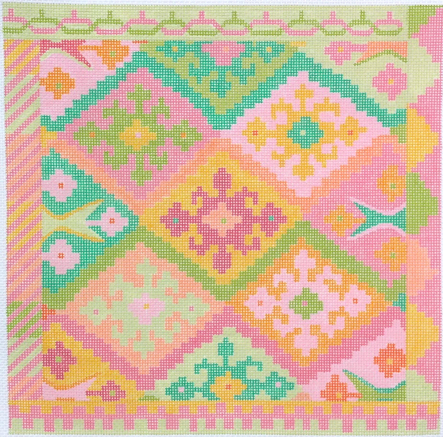 PL-142 - Kilim Square with Stepped Diamonds - Summer Melons Palette (Retiring)