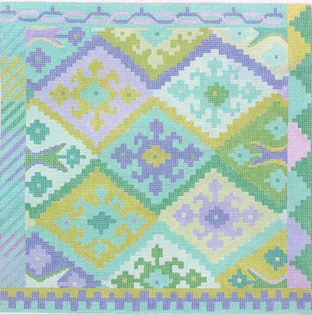 PL-143 - Kilim Square with Stepped Diamonds - Caribbean Palette (Retiring)