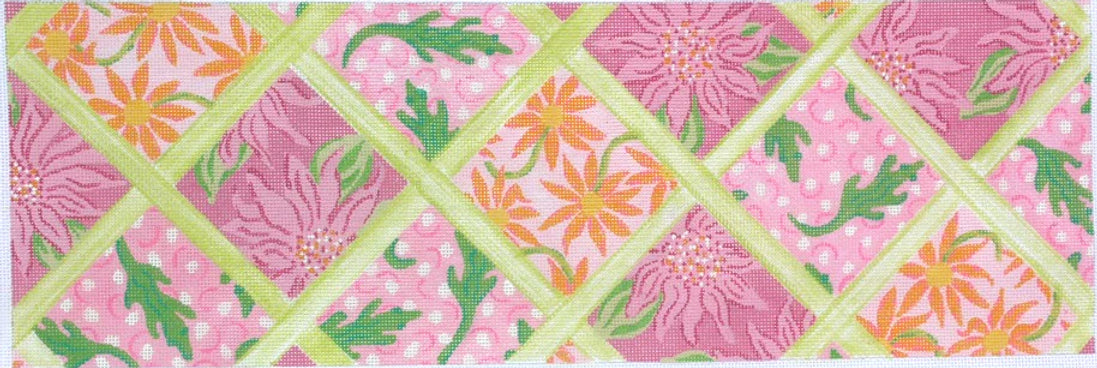 PL-21 - Long Rectangle Lilly-Inspired Lattice Patchwork - Pinks and Greens