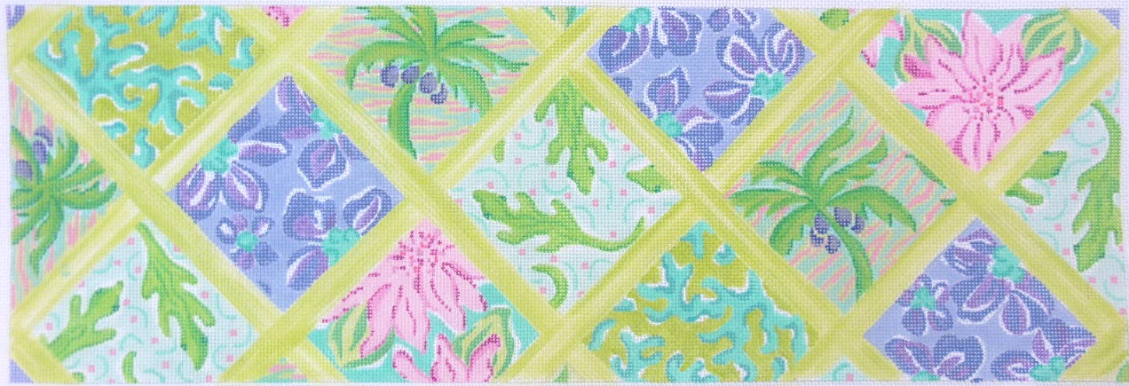 PL-22 - Long Rectangle Lilly-Inspired Lattice Patchwork - Turquoise, Periwinkle, Violet and Greens