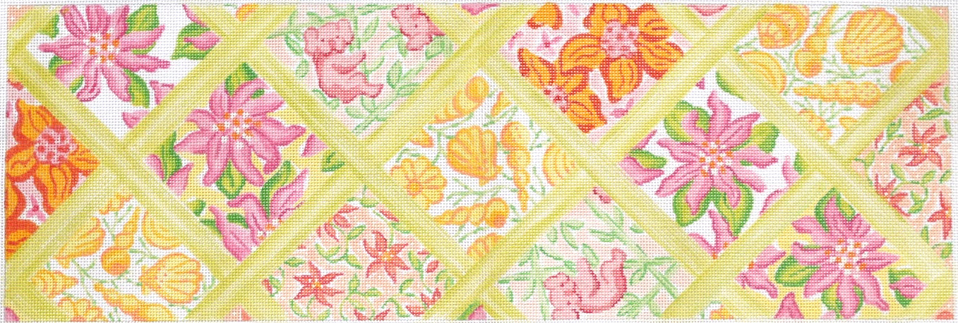 PL-23 - Long Rectangle Lilly-Inspired Lattice Patchwork - Yellows, Pinks, Corals and Greens