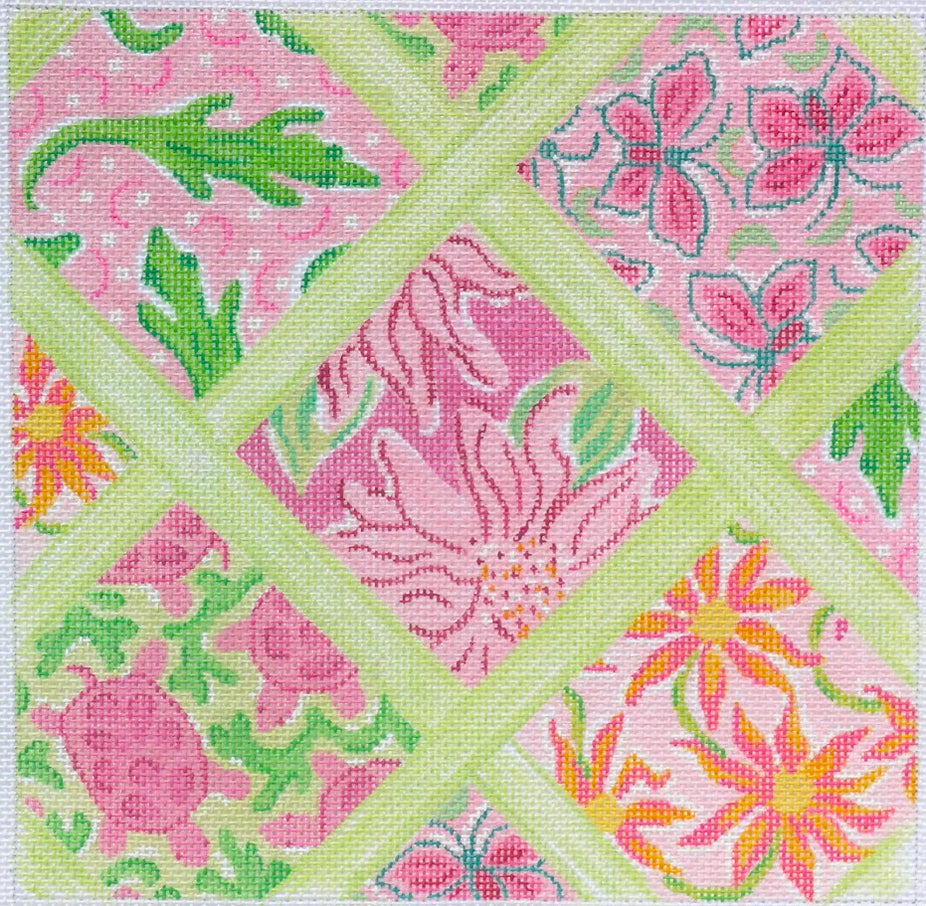 PL-27 - Medium Square Lilly-Inspired Lattice Patchwork - Pinks and Greens