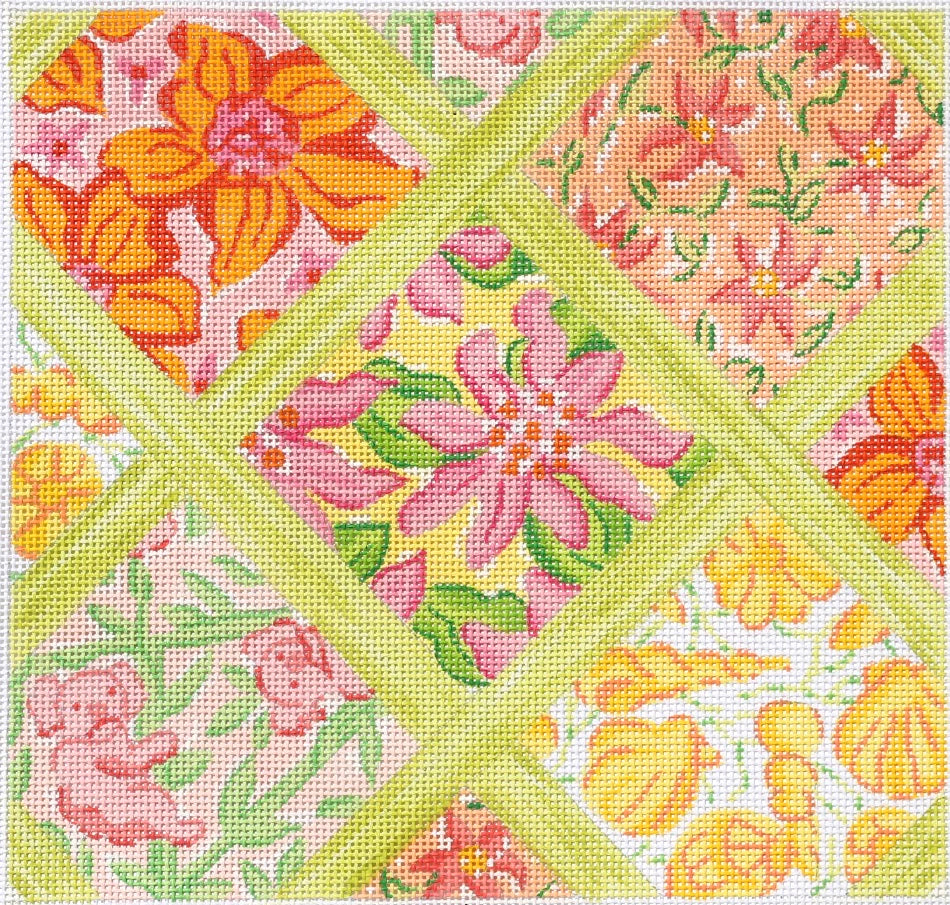 PL-29 - Medium Square Lilly-Inspired Lattice Patchwork - Yellows, Pinks, Corals and Greens