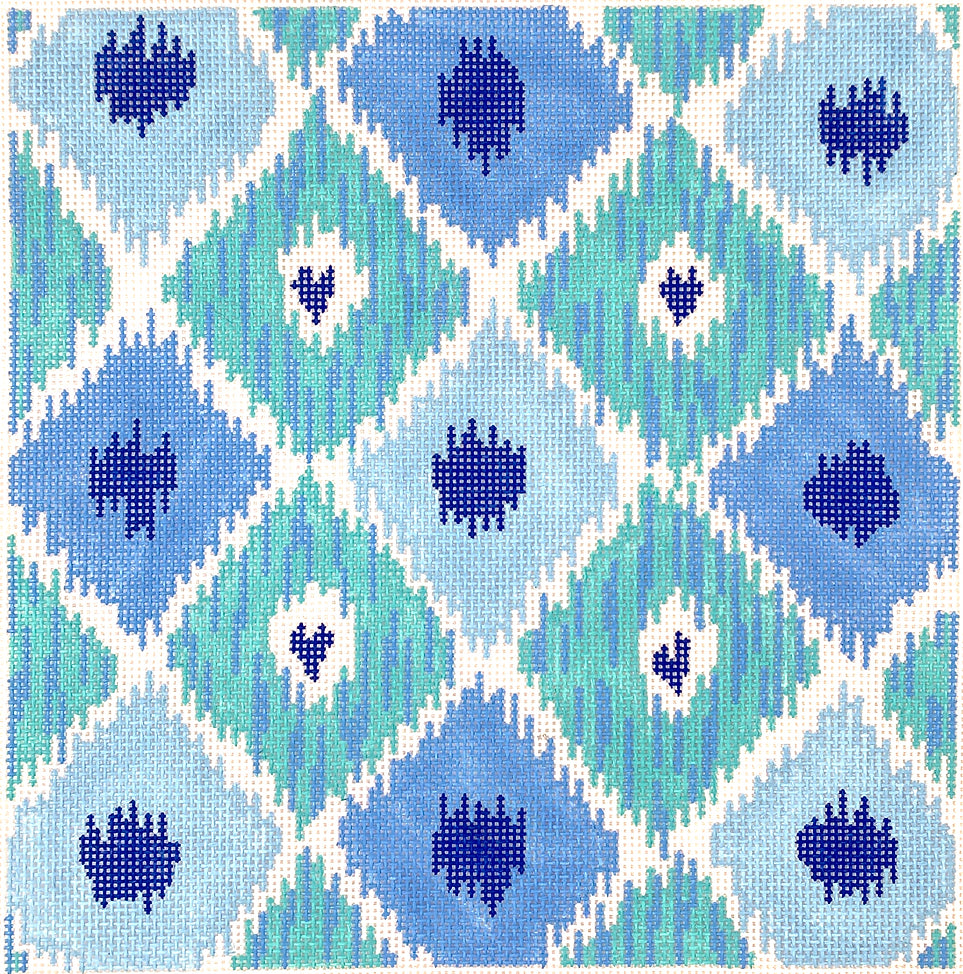 PL-426 - Ikat Diamonds with 4 Hearts - Indigo Blues