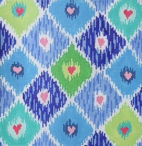 PL-429 - Ikat Diamonds with Allover Hearts - Blues, Greens and Pinks