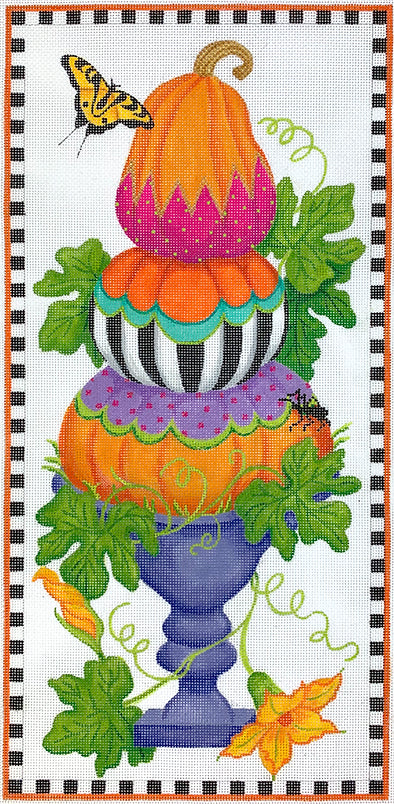 PL-436 - Funky Punkins Topiary Tall Rectangle - Orange, Green, Purple, Gold, Black, Raspberry