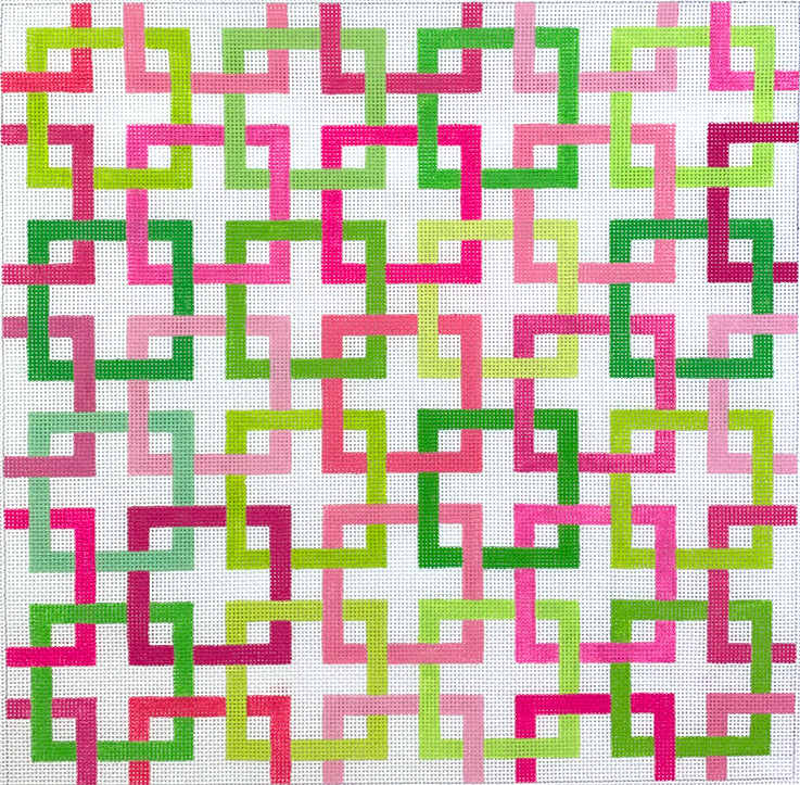 PL-443 - Interlocking Squares - Pinks and Greens on White
