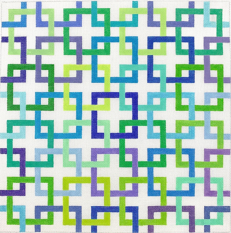 PL-444 - Interlocking Squares - Blues and Greens on White