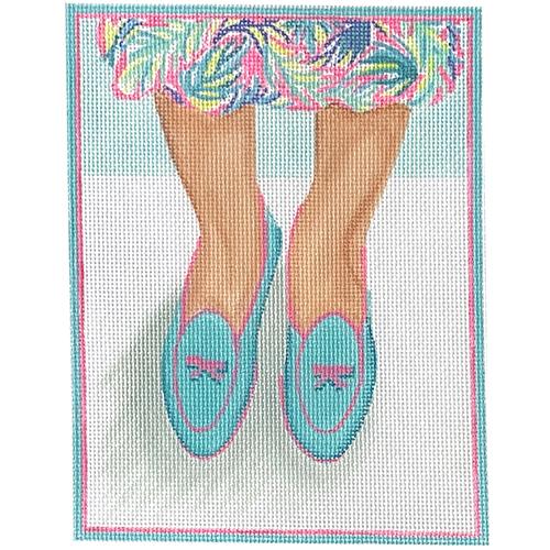 PL-451 - Here's Looking at Shoe - Belgian Loafers with Lilly Dress - Turquoise and Hot Pink (Retiring)