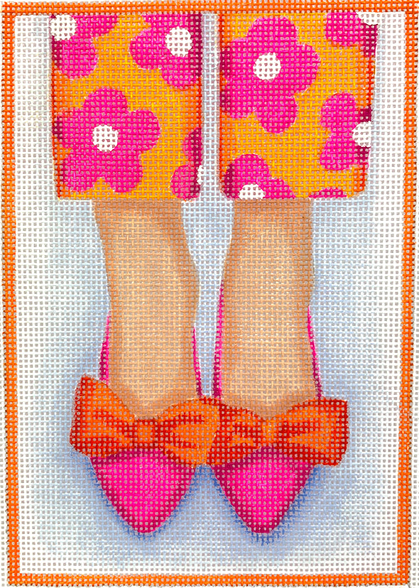 PL-454 - Here's Looking at Shoe - Pointy Flats with Bows - Orange with Hot Pink