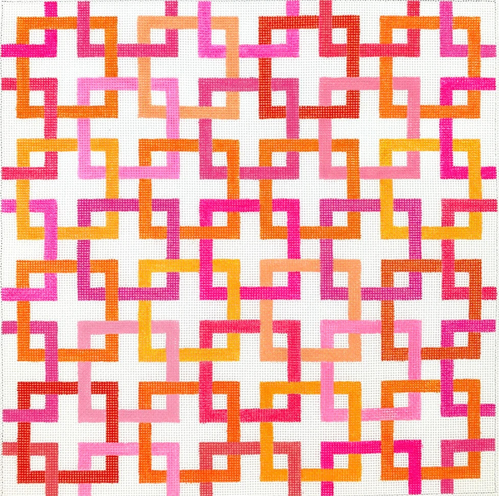 PL-464 - Interlocking Squares - Pinks and Oranges on White