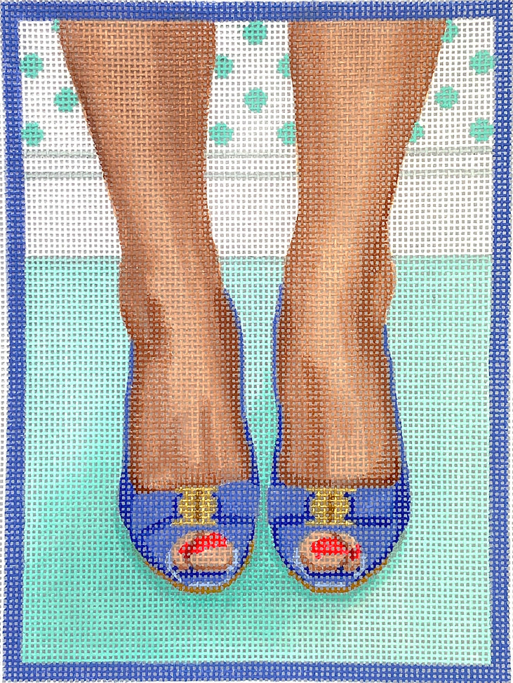 PL-466 - Here's Looking at Shoe - Ferragamo Peep-Toe Heels - Periwinkle/Gold with Turquoise