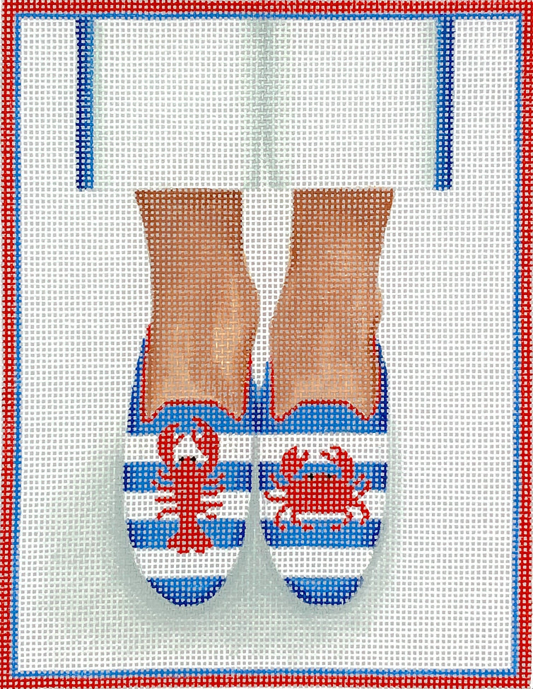 PL-474 - Here's Looking at Shoe - Needlepoint Lobster/Crab Loafers - Red, White and Blue