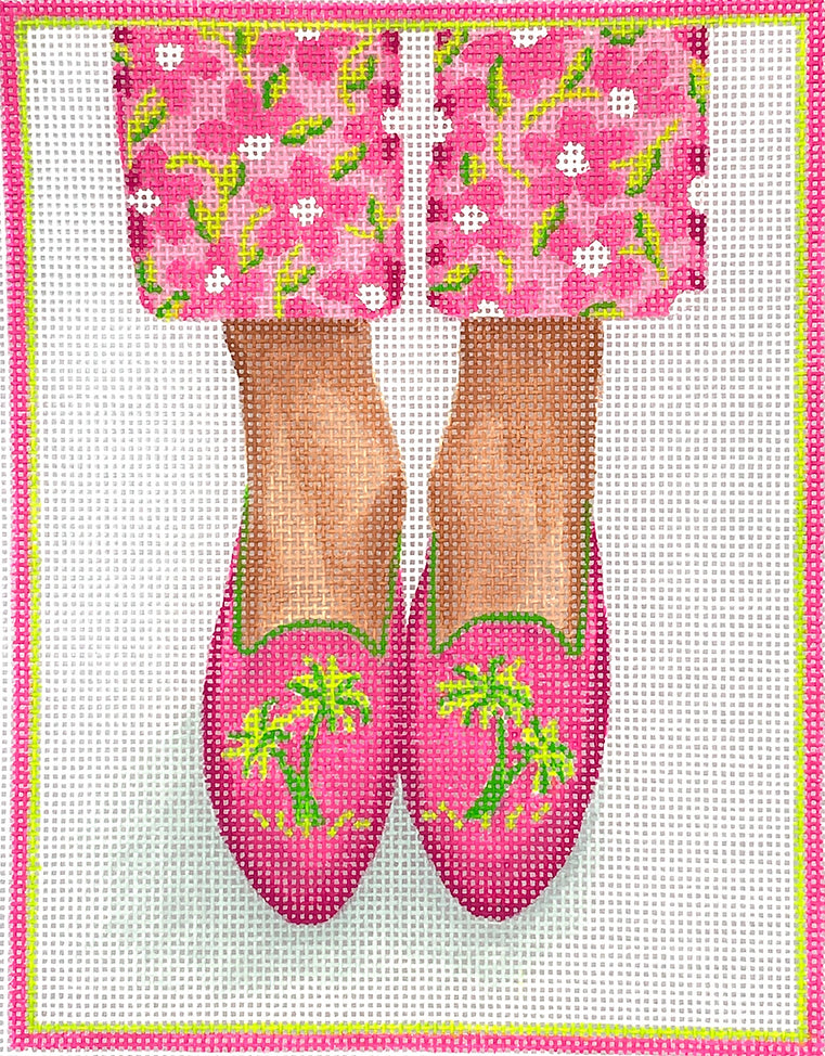 PL-475 - Here's Looking at Shoe - Needlepoint Palm Tree Loafers - Bright Pinks and Greens