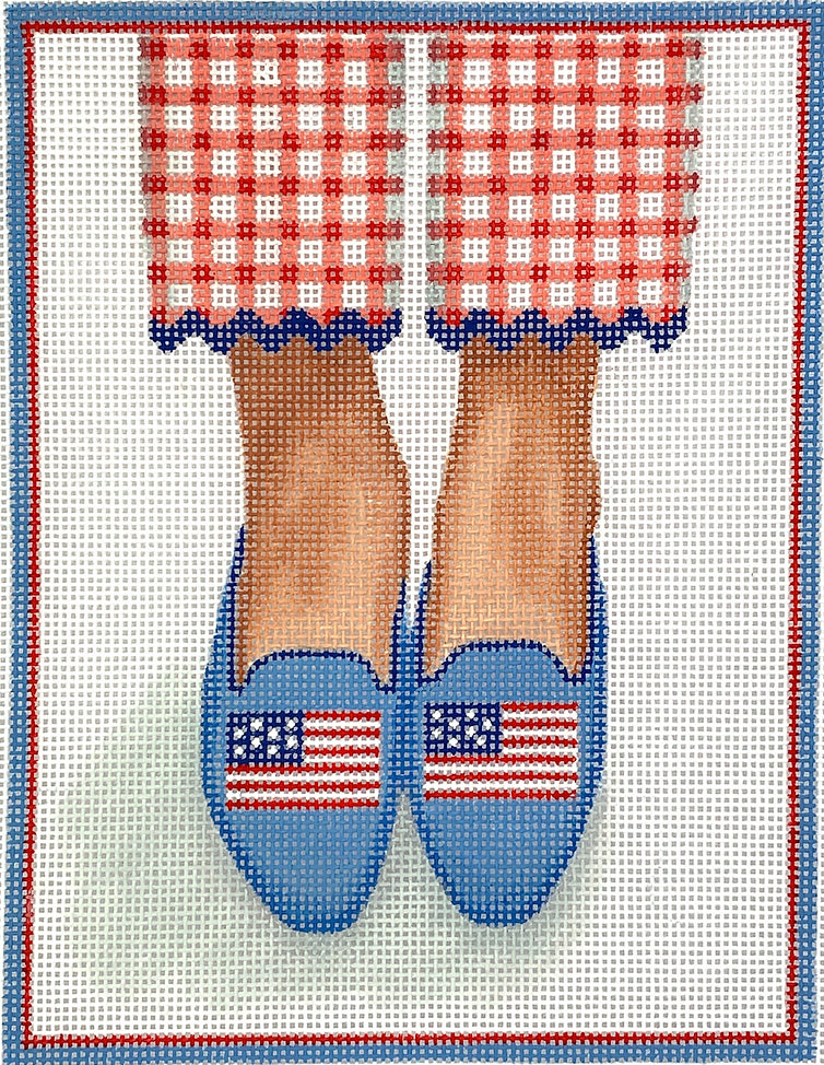 PL-477 - Here's Looking at Shoe - Needlepoint American Flag Loafers - Red, White and Blue