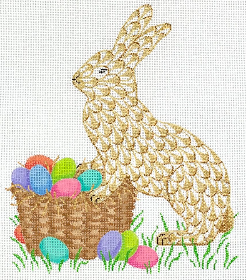 PL-512 - Golden Fishnet Easter Bunny with Basket of Eggs