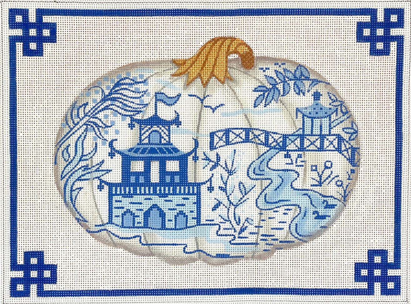 PL-533 - Chinoiserie Porcelain Pumpkin with Chinese Border & White Background