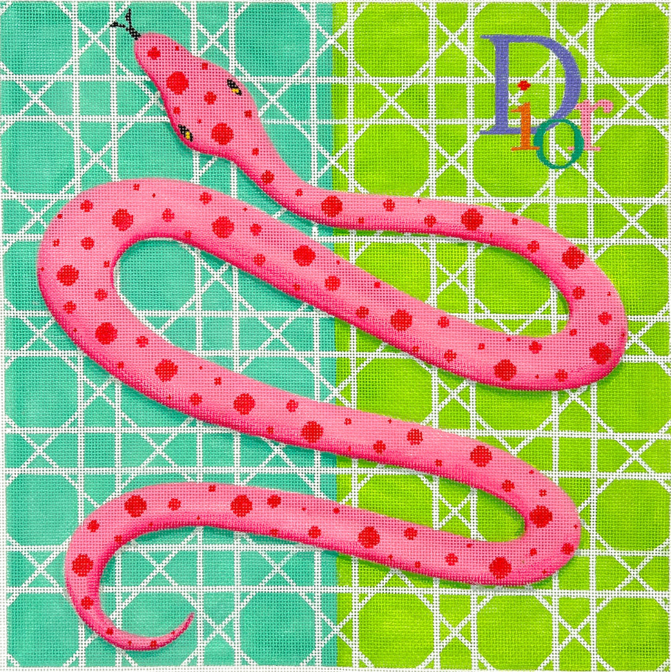 PL-569 - Dior-Inpired Pink Snake on Turquoise/Lime Background with Caning