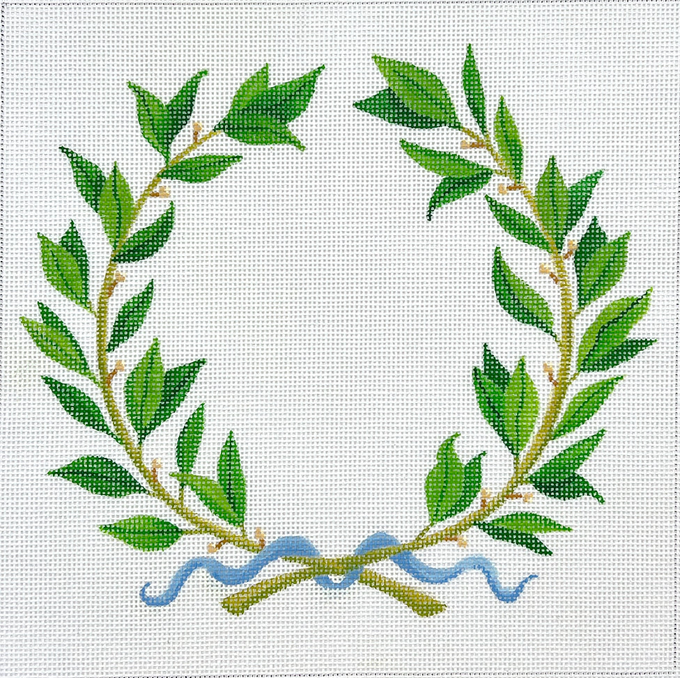 PL-575 - Ring Bearer Pillow - Laurel Wreath with Blue Ribbon