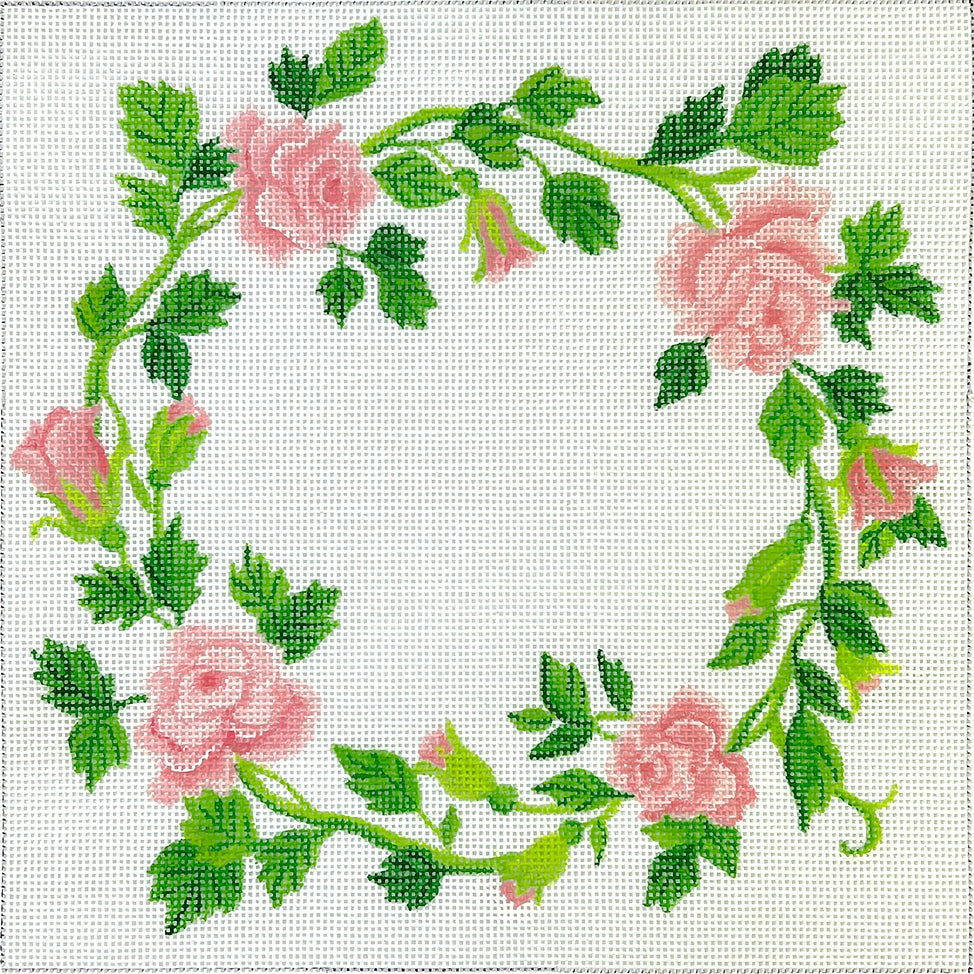 PL-578 - Ring Bearer Pillow - Soft Pink Roses Wreath