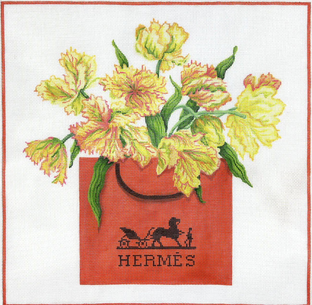 PL-590 - Designer Scarf Series - Parrot Tulips in Hermes Bag