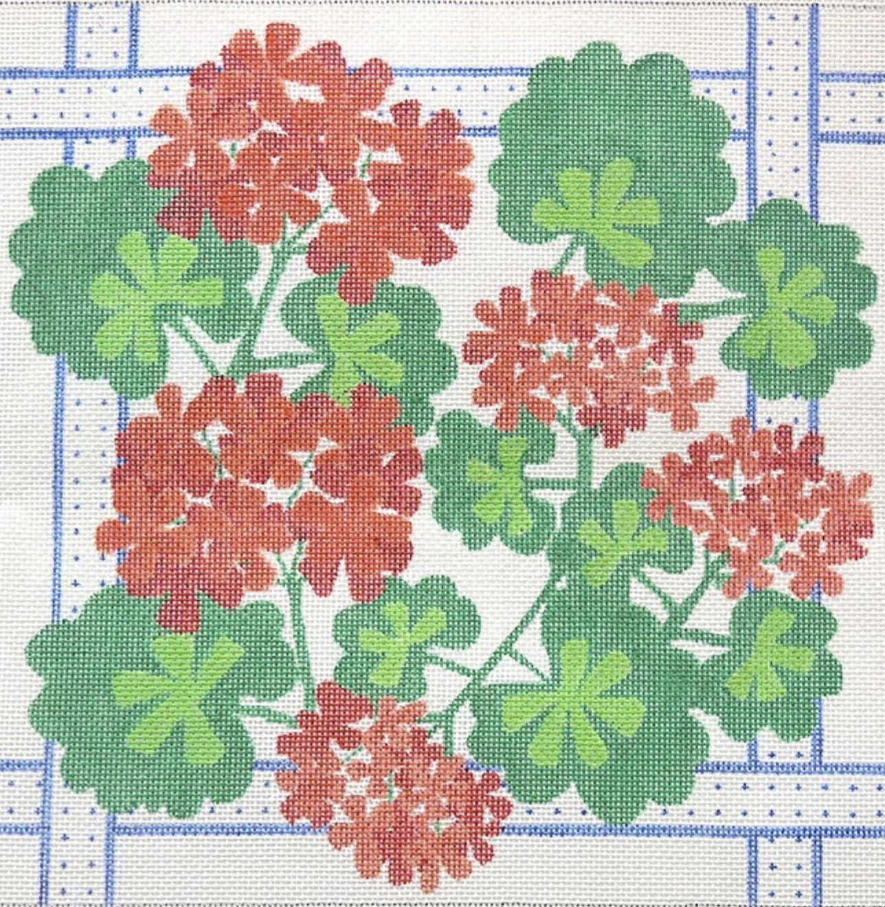 PL-72 - Geraniums Square with Ribbons - Reds and Greens with Blues