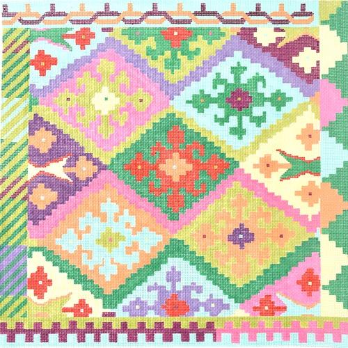 PL-145 - Kilim Square with Stepped Diamonds - Circus Palette (Retiring)