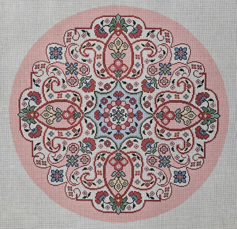 PO 54B - Kirman Round Ottoman - Pale Blue and Pink