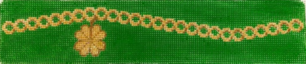 RD 023 - Gold Shamrock Charm on Green Bracelet