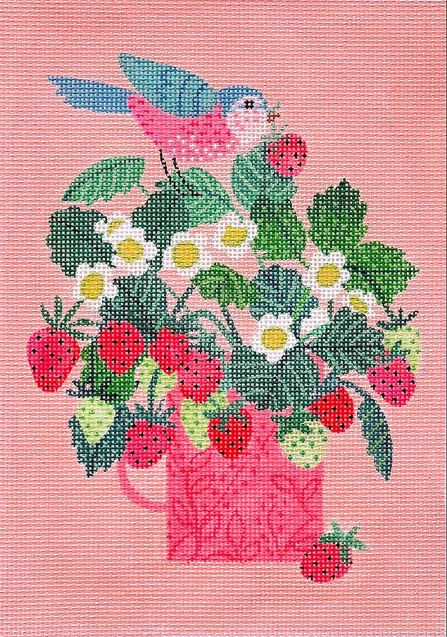 RJ-PL-07 - Pink Mug with Strawberries and Songbird