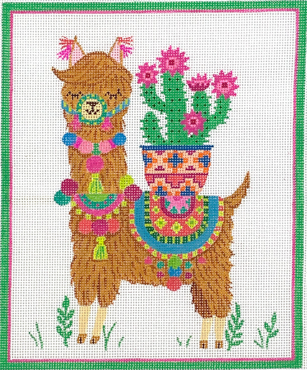 RJ-PL-08 - Llama with Cactus Plant, Pompoms and Tassels