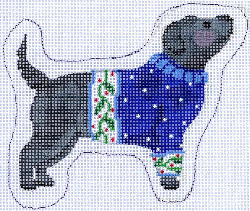 SER-OM-05 - Black Dog in Blue Sweater