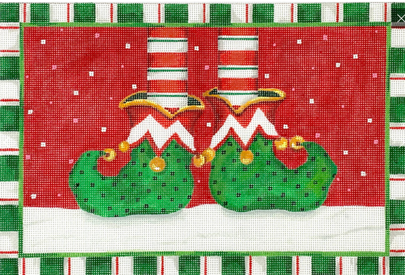 SER-PL-03 - Elf's Feet on Cherry Background with Snow and Striped Border