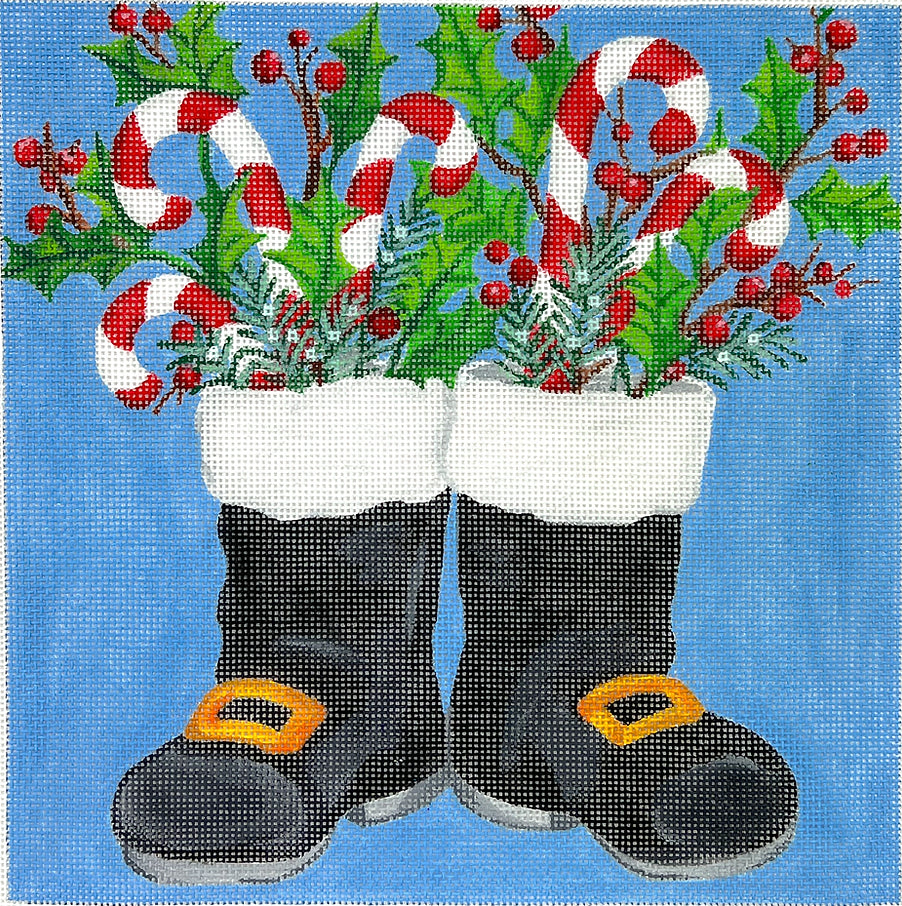 SER-PL-13 - Santa's Boots with Candy Canes and Greenery