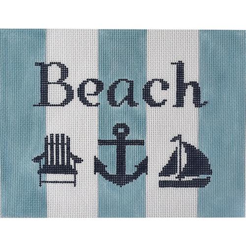 KK-SG1 - Beach with Adirondack Chair, Anchor and Sailboat - Navy, Blue and White