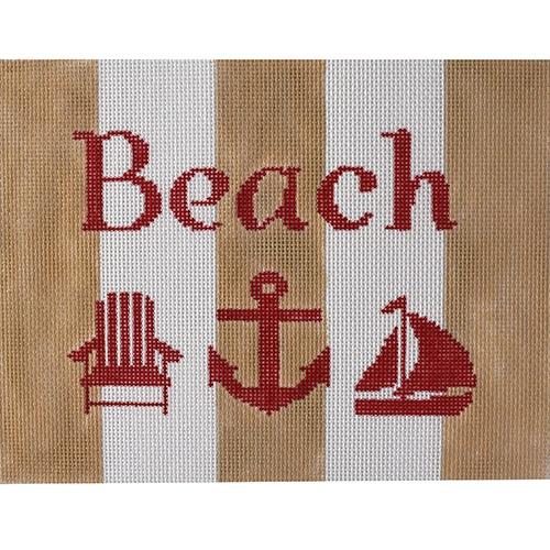 KK-SG2 - Beach with Adirondack Chair, Anchor and Sailboat - Red, Khaki and White