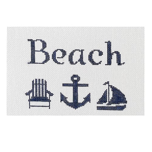 KK-SG3A - Beach with Adirondack Chair, Anchor and Sailboat - White Background