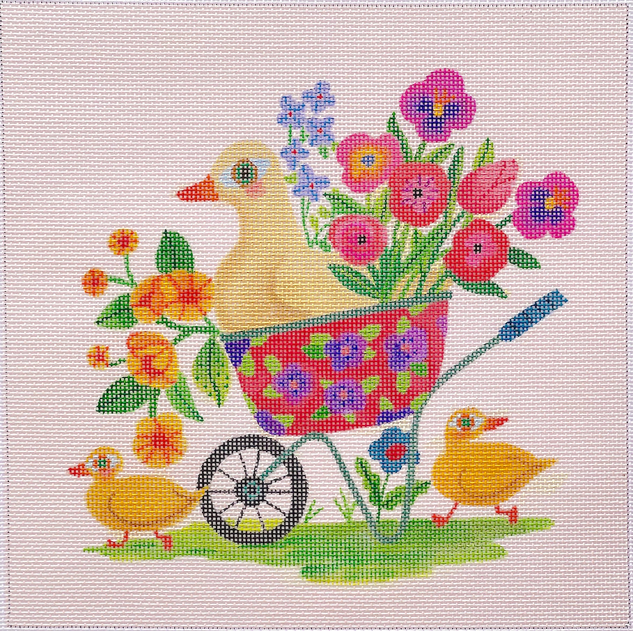 SHS-PL-11 - Spring Wheelbarrow with Ducks and Flowers