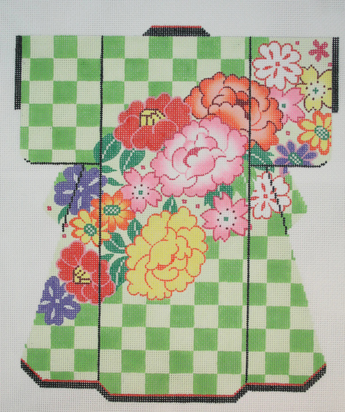 SPM350 - Punch Blossoms on Green Large Kimono