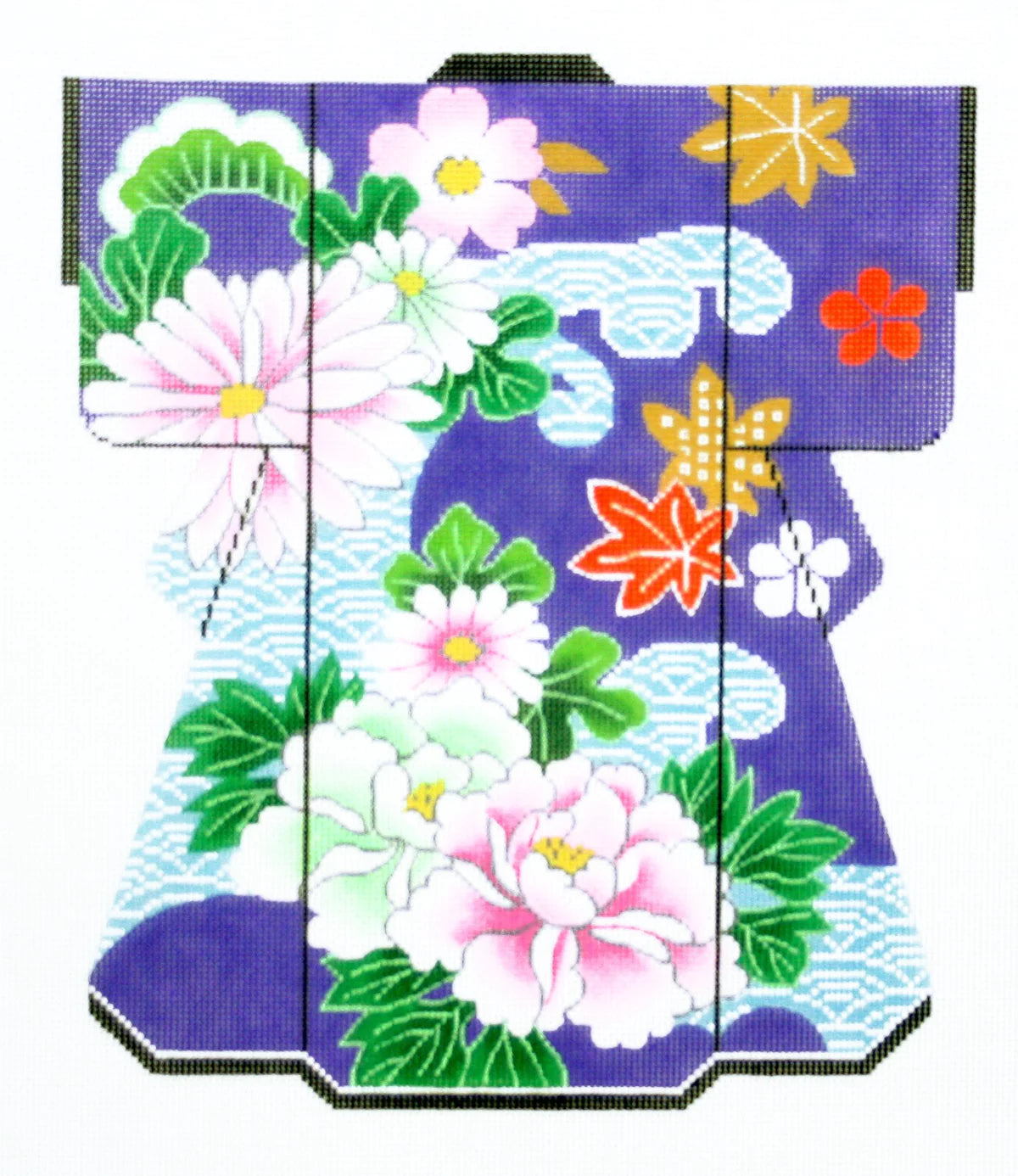 SPM362 - Wave with Purple Flower Large Kimono