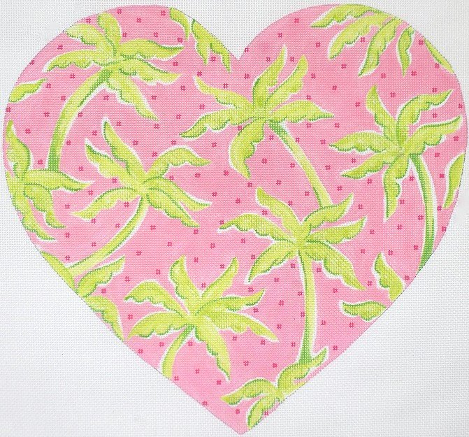 SST-245 - Heart - Lilly-inspired Palm Trees - Greens on Pink with Raspberry Dots