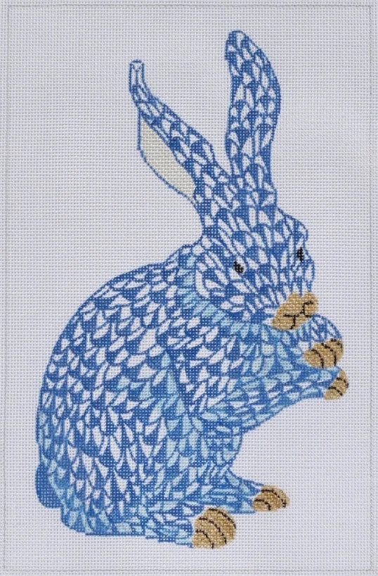 SST-30 - Herend-inspired Standing Fishnet Bunny - Blue