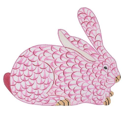 SST-31R- Herend-inspired Crouching Fishnet Bunny - Pink Right Facing