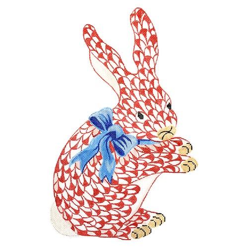 SST-331 - Herend-inspired Fishnet Bunny with Bow - Standing Red