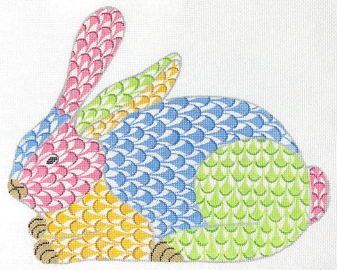 SST-336 - Herend-inspired Fishnet Crouching Bunny - Multi Color